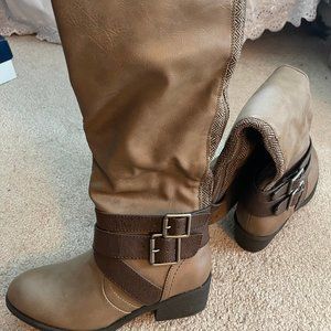 Tan and Brown Knee-high Boots